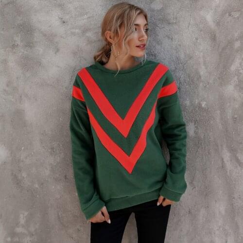 Green Stripped Sweater Patchwork Striped Sweater Green Long-Sleeved Round Women Winter Neck Knitted Pullover Tops Streetwear