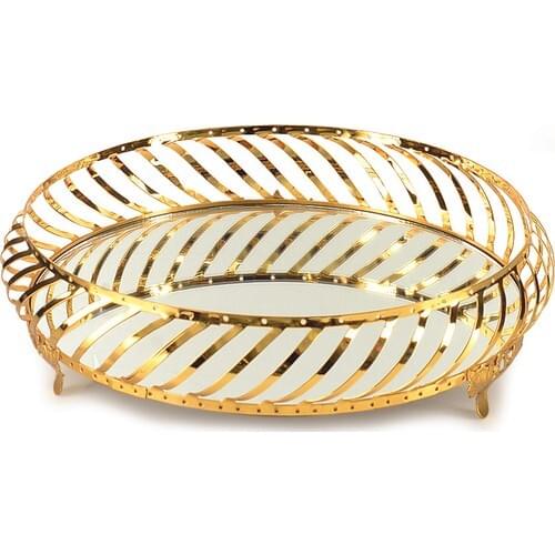 Mirrored Wire Tray 30 cm Jumbo Size Gold Color Presentation Tray Aid Mubarak Decoration Ramadan Kareem Home Accessory