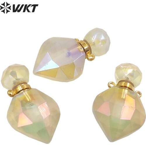 WT-P1713 Amazing Fashion drop yellow citrine quartz with Aura coated Charming lemon quartz stone perfume bottle necklace pendant