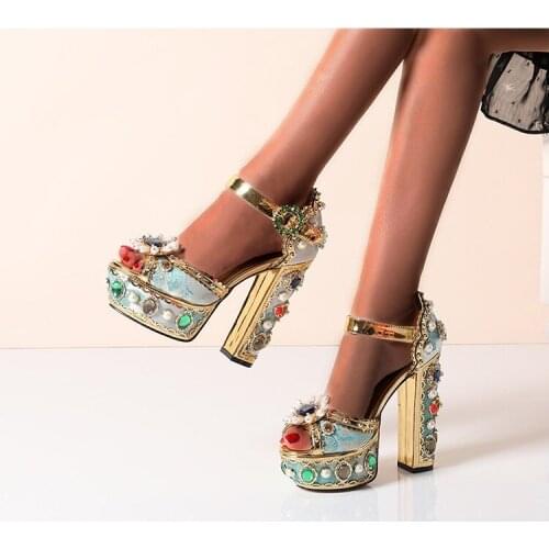 New style women shoes Masonry rhinestone rainstone waterproof platform 14cm high heels women sandals shoes for women 2021 new s