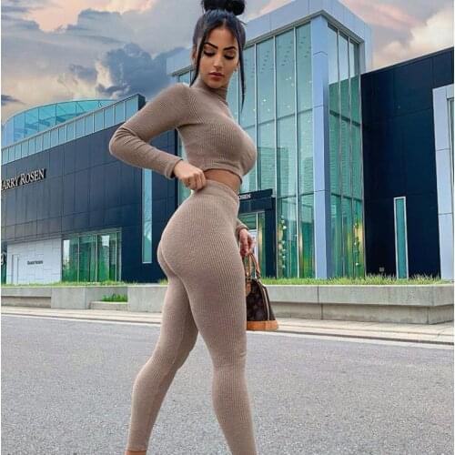 Women Knitted Skinny Set Ladies Long Sleeve Sweater Legging Knitting Pants Suits Autumn Winter Bodycon Tracksuits Fitness Set