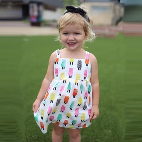 6M-4Y New Toddler Kids Baby Girl Summer Fashion Strap Ice cream Print Backless Halter Strap Dress Princess Dresses Clothes 5