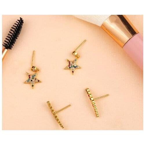 Star rainbow multicolor Brass micro pave cz zircon cubic zirconia drop Hoop Earrings studs copper gold plated crystal fbdg3