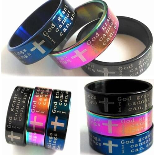 100pcs English SERENITY PRAYER Stainless steel rings Religious Christian Cross rings Wholesale Fashion Jewelry Lots
