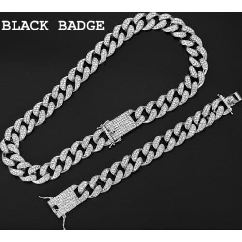 18mm Iced Out Chain Bling Prong Miami Cuban Link Chains Necklaces Full Crystal Rhinestones Clasp Hip Hop Necklace Bracelet Mens