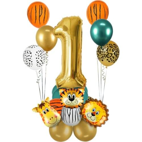 18pcs Jungle Animal Balloons Set Metal Latex Balloon Gold Number Globos Kids Birthday Party Decoration Baby Shower Balloons