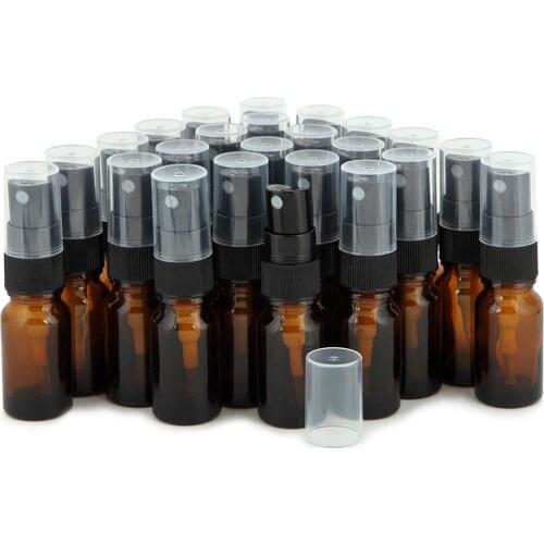 24pcs Amber 10ml (1/3 oz) Glass Mist Spray Bottles, with Black Fine Mist Sprayers