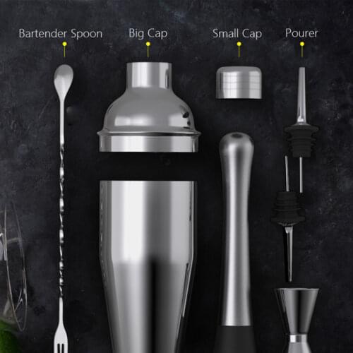 6pcs Cocktail Shaker Mixer Wine Cocktail Shaker Set Martini Shaker With Measuring Cup Stainless Steel Beverage Bartender Bar Set