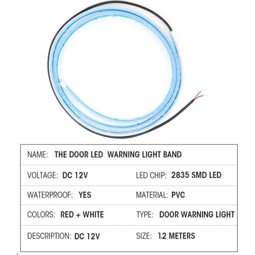 Car Door Safety Waterproof Decoration Light Strips 1200mm Accessories Strobe Flashing Auto Opening Warning Flashing Lamp 12v