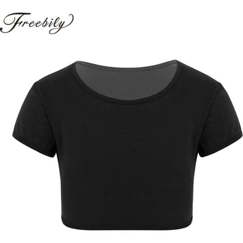 Kids Teens Plain Solid Color Short Sleeves Ballet Dance Crop Top Children Girls Gym Sports Gymnastic Ballet Tops Dance Costume