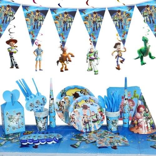 Disney Toy Story Party Banners Disposable Tableware Plate Cup Tablecloth Kids Birthday Party Baby Shower Decorations Supplies