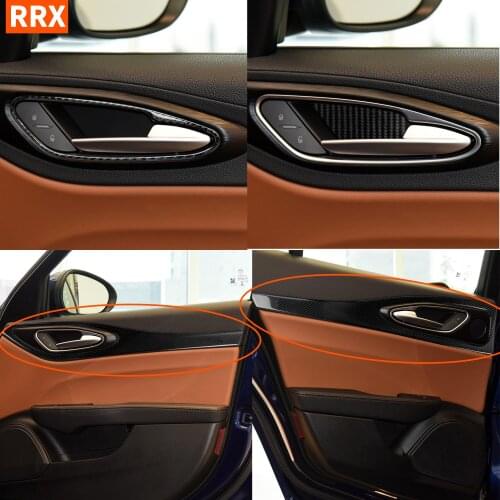 For Alfa Romeo Giulia Stelvio 2017-2019 carbon Inner door bowl Sticker Door Handle Pull Frame Trim Door Panel cover Car styling
