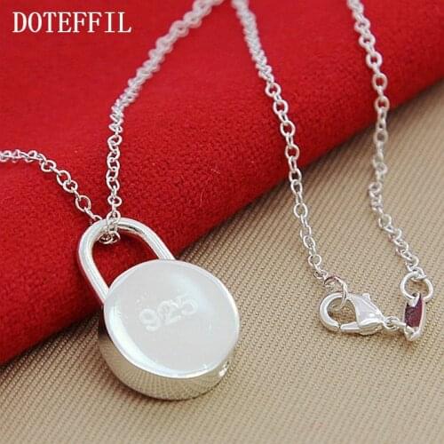 DOTEFFIL 925 Sterling Silver Round Lock Necklace 18 inch Chain For Woman Fashion Wedding Engagement Party Charm Jewelry