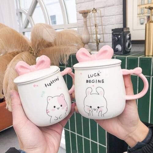 Creative Love Business Office Coffee Ceramic Water Mugs Gift Mugs Cartoon Bow Pot Mugs