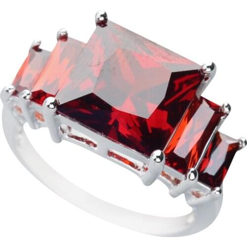 Enthusiastic Red Garnet 10*10mm Semi-precious Stone Silver Cool For Women Ring Q1725
