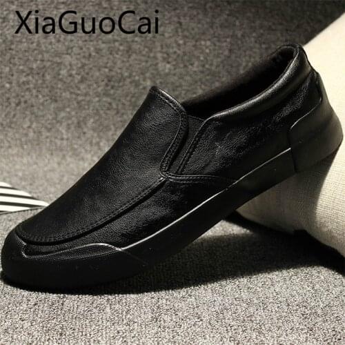 Genuine Leather Luxury Brand Mens Loafers Slip-on Leather Male Casual Sneakers Rubber Breathable Mens Flat Casual Shoes