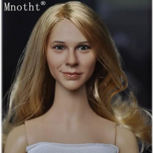 Mnotht 1/6 Female Head Sculpt KM 15-17 model Golden hair Girl Head Sitting posture toy soldier for 12'' Action Figure Doll