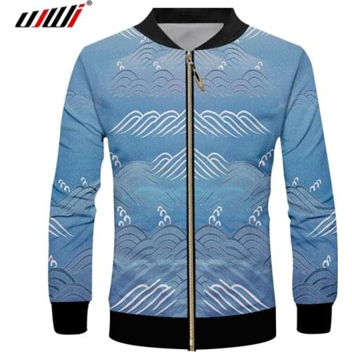 UJWI New Retro Japanese Trend Man Zip Jacket 3D Printed Unisex Wave And Ukiyo-e Harajuku Large Size Zipper Coat Suppliers