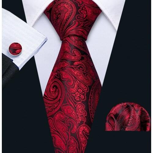Mens Wedding Tie Red Paisley Silk Tie Hanky Set Barry.Wang 8.5cm Fashion Designer Neck Ties For Men Party Dropshipping FA-5148