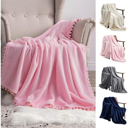 Throw Blanket With Pompom Fringe Soft Flannel Throw Blanket For Sofa Couch Cozy Lightweight Plush Bed Blankets Home Decoration
