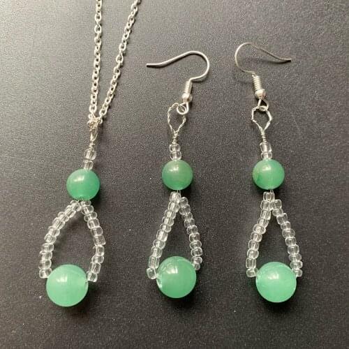 Natural Green Aventurine Beads Crystal Drop Earrings Jewelry Earrings Women Girls Glass Beads Copper Wrapped Jewelry Creative