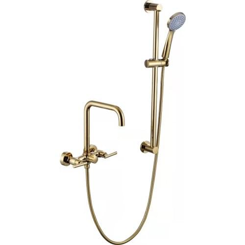 Newest Gold Brass Bathroom shower faucet set Cold hot water Complete shower faucet Rotatable Spout with slide bar