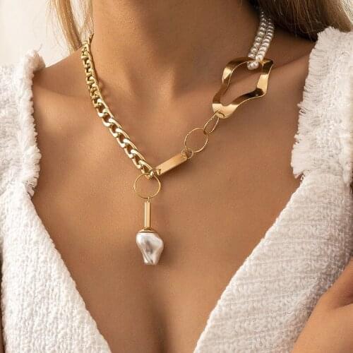Fashion Jewelry Simulated Pearl Pendant Necklace 2021 New Design Golden Plating Chain Necklace For Girl Fine Accessories