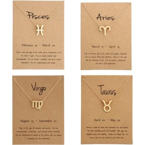Hot 12 Constellation Necklaces for Women Female Necklace Pendant Gold Message Card Birthday Jewelry Gifts 2019 New