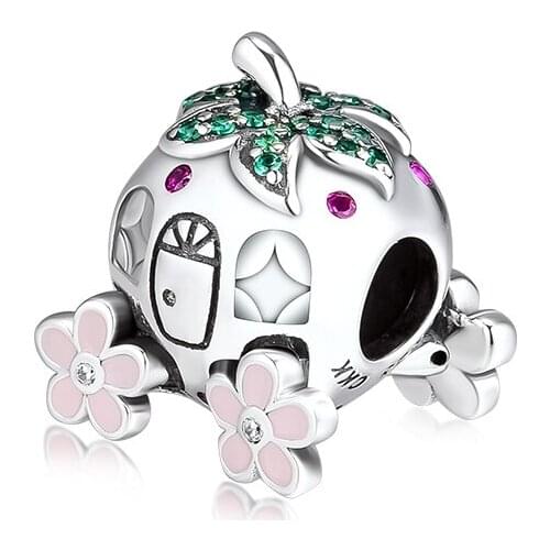 Fits for Pandora Charms Bracelets Cinderella Strawberry Beads with Green & Red CZ 100% 925 Sterling Silver Jewelry Free Shipping