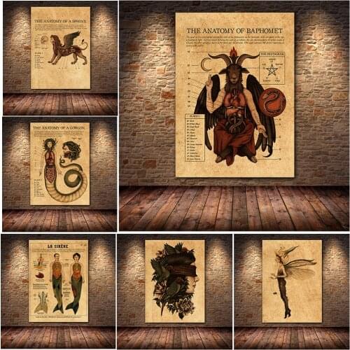 Ancient Mythological Species Art Poster And Print Decor Wall Painting Mermaid And Medusa Poster Anatomy And Printing Decoration