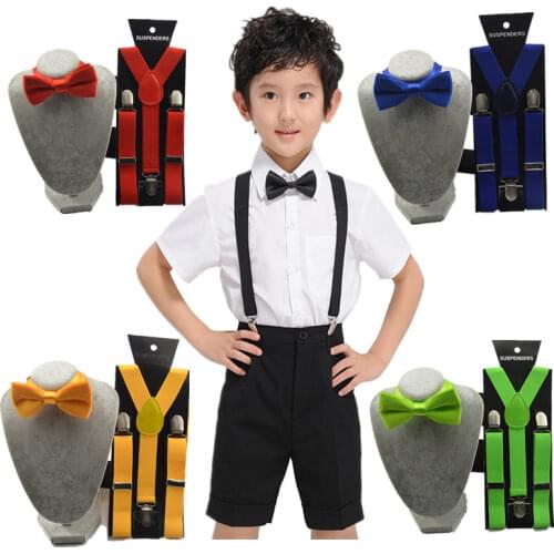 Adjustable suspender and bow tie set for boys and girs black wedding party Braces Elastic suspenders Y-back for Baby Kids