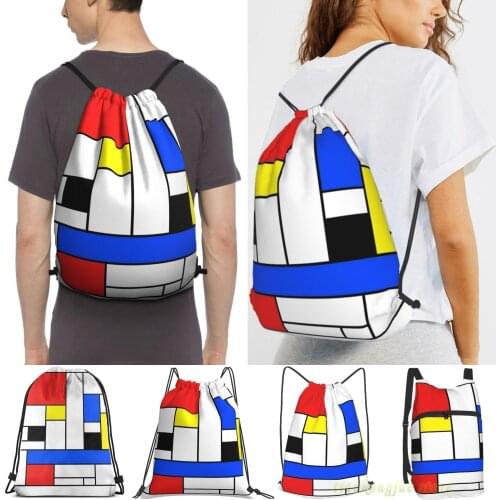 Men Sackpack Strap Bags Mondrian Lines Women Purpose Drawstring Backpacks Outdoor Travel Backpacks For Gym Training Fitness Bag