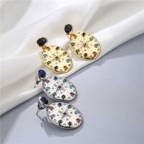 HECHENG,1 Pair,Colorful Stone Cubic Zirconia Luxury Earrings,Big Ethnic Ear Studs,For Women Girls Vacation Jewelry