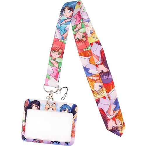 JF729 Kawaii Anime Girls Lanyard Card Holder Student Hanging Neck Cell Phone Lanyard Badge Subway Access Card Holder