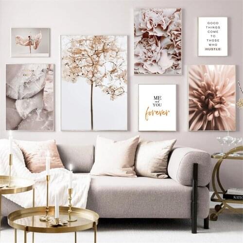 Scandinavian Tree Pink Flower Landscape Poster And Print Women Dance Art Prints Quotes Canvas Painting Modern Picture Home Decor