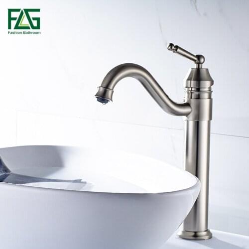 FLG Basin Faucets Gold Plated Deck Mounted Bathroom Faucets Brass Bathroom Taps Mixer Crane Torneira Single Handle Faucet
