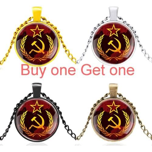 Soviet Union Cccp Советский Союз Design Bronze Glass Convex Dome Classic Pendant Necklace Men Women Jewelry Gifts