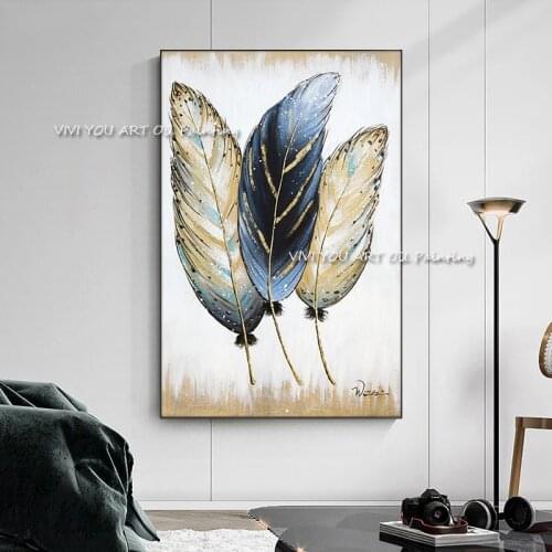 Modern Abstract Feather Oil Painting On Canvas Handpainted Nordic Poster Wall Art Picture For Living Room Home Decor Frameless