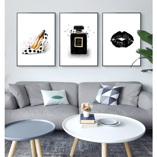 Modern Nordic Girls Decorations Lipstick High Heels Perfume Background Wall Decorative Painting fashion store shop wall art