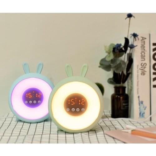 LED Night Light Alarm Clock Silicone Colors USB Charger Bunny Table Lamp Light for Room Bedroom Kid Child Home Decor