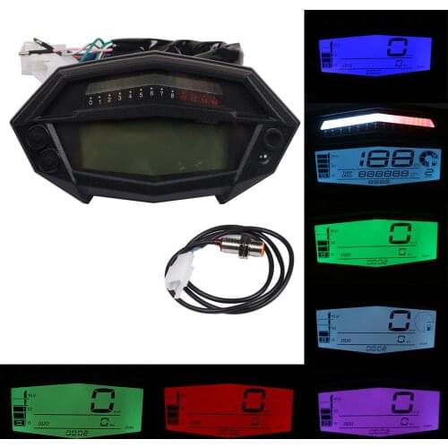 Motorcycle Tachometer Hour Meter LCD Digital odometer Speedometer With Gear Indicator adjustable 7 colors For Kawasaki Z1000