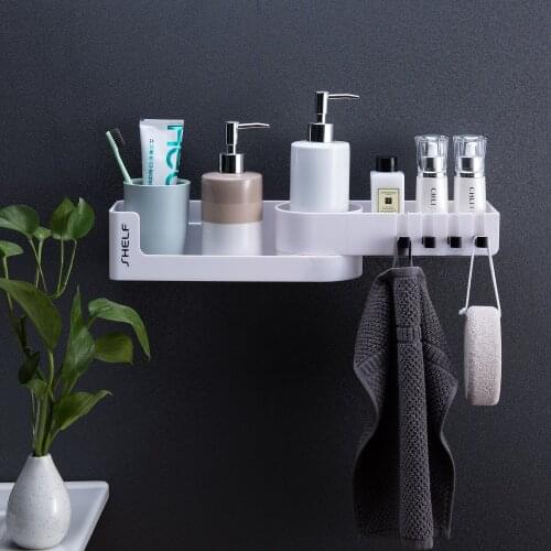 Bathroom Corner Shelf Shower Shampoo Organizer Rotatable Without Drilling With 4 Hooks For Bathroom Basket Kitchen Storage
