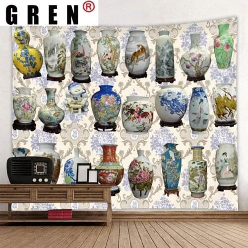 GREN Tapestry Porcelain Vase Wall Hanging Wall Covering Rugs Mural Background Cloth Beach Towel Fabric Yoga Blanket Home Decor