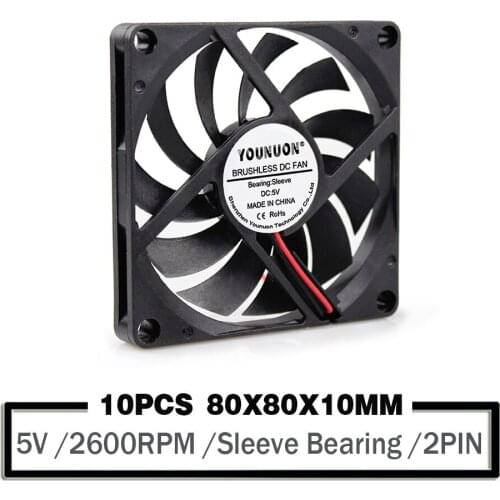 10 Pieces DC 5V 80mm Cooling Fan 80x80x10MM 2600RPM Cooler Fan 8010 2PIN PC Laptop Computer Case Fan