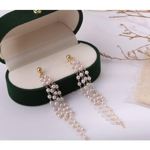 Women Earring Long Pearl Tassel Earrings Fashion Pendant Earrings Jewelry
