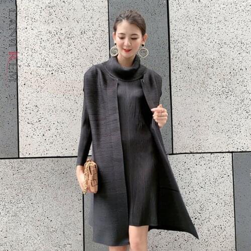 LANMREM green and black turtleneck knee-length dress women +sleeveless vest pleated series fashion Autumn two piece suit 2A1457