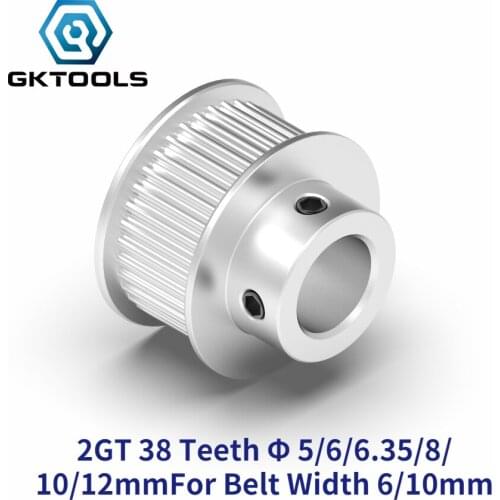 GKTOOLS 38 Teeth 2GT Timing Pulley Bore 5/6/6.35/7/8/10/12mm for GT2 Open Synchronous belt width 6/10mm small backlash 38Teeth