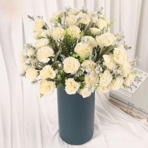 1 Bouquet DIY Artificial Gerbera Flowers Carnation Clove Silk Fake Flower with Leaves for Home Garden Party Wedding Decoration