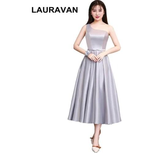 2020 sexy bridesmaid grey formal elegant womens occasion gray short one shoulder tea party dresses women wedding guest gown
