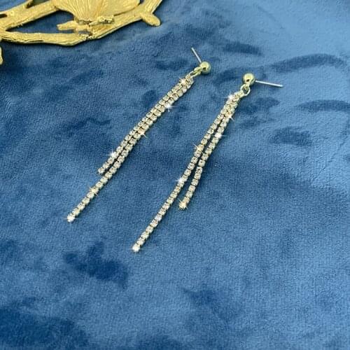 2021 New popular long tassel crystal rhinestone earrings exquisite golden earrings for women wedding bridal jewelry wholesale